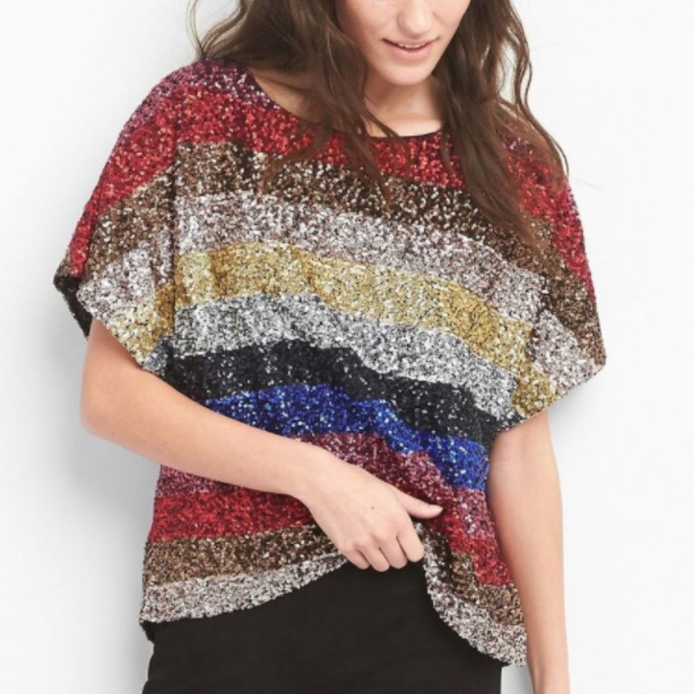 GAP Striped Sequin top with drape sleeves - L/XL